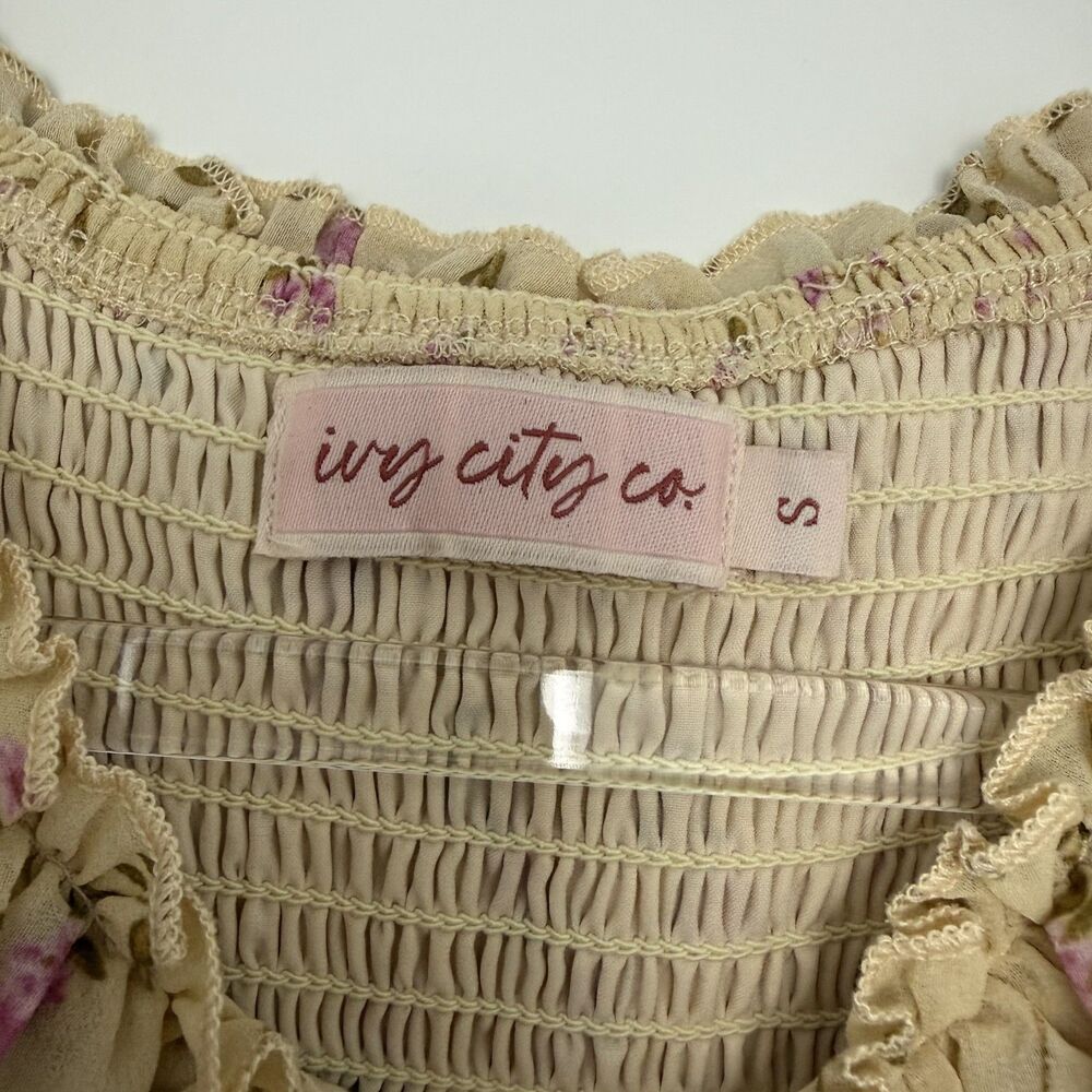 Ivy City Co Darla Maxi Dress Yellow Floral Tiered Ruffle Romantic Women's Size S - Picture 7 of 9